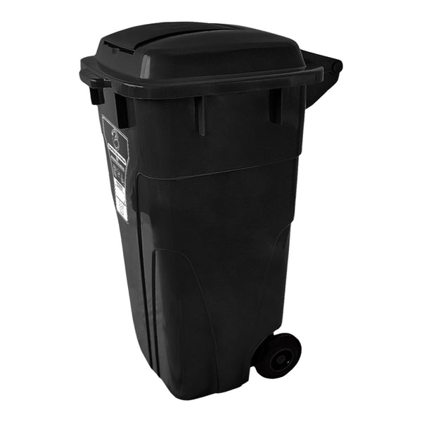 Caneca de Basura Institucional Negra de 120 litros con tapa y ruedas