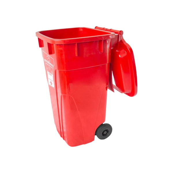 Caneca de Basura Institucional Roja de 120 litros con tapa y ruedas