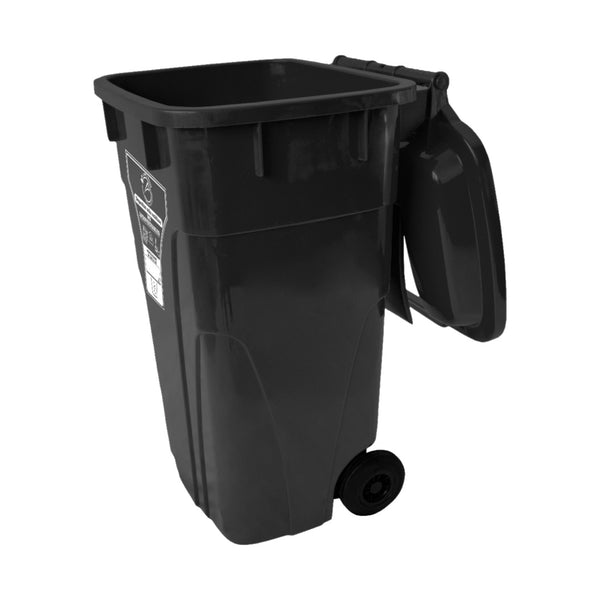 Caneca de Basura Institucional Negra de 120 litros con tapa y ruedas