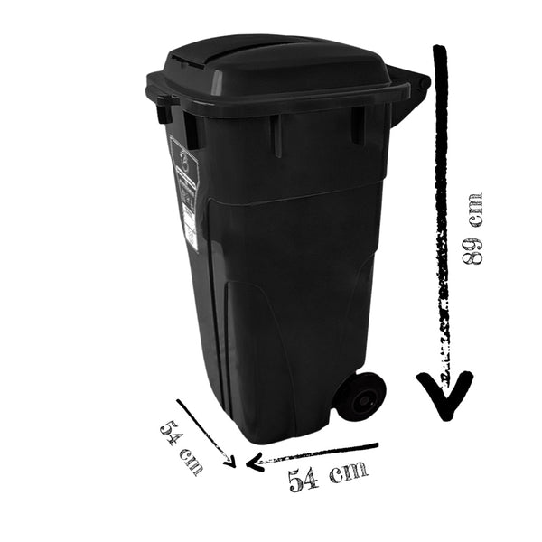 Caneca de Basura Institucional Negra de 120 litros con tapa y ruedas