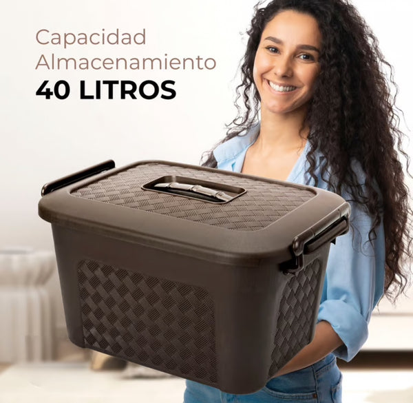 Caja Plástica Organizadora de 40 Litros con Tapa Renacer Café