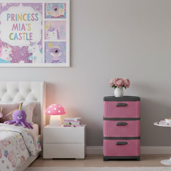 Cajonera Plástica Rosado-Gris 3 Gavetas