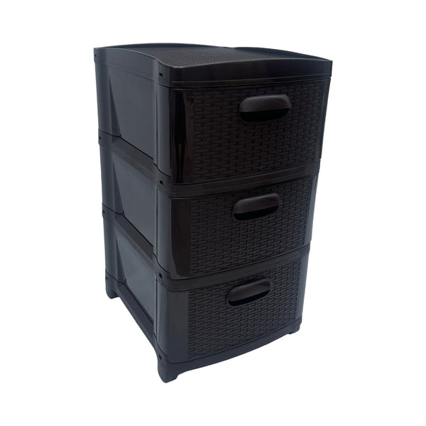 Cajonera Plástica Ratán Café Oscuro 3 Gavetas
