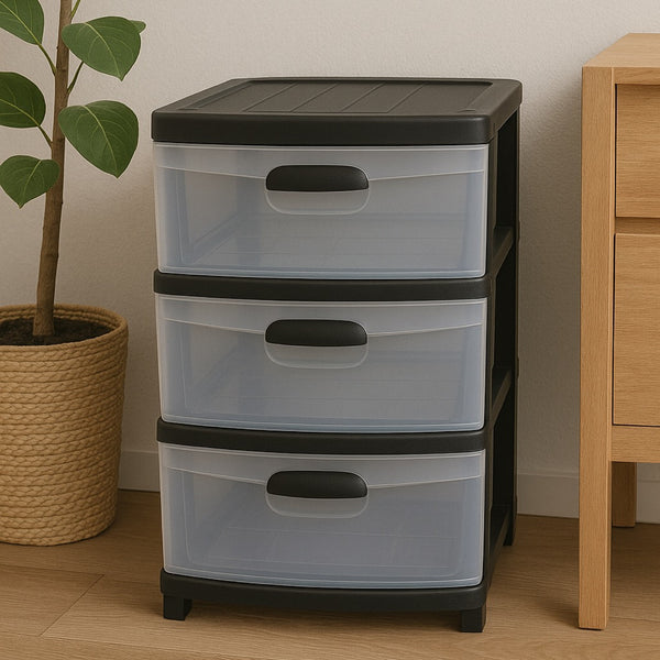 Cajonera  Plástica Transparente de 3 Gavetas