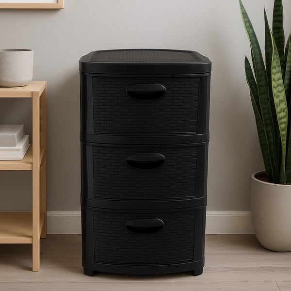 Cajonera Plástica Ratán Café Oscuro 3 Gavetas