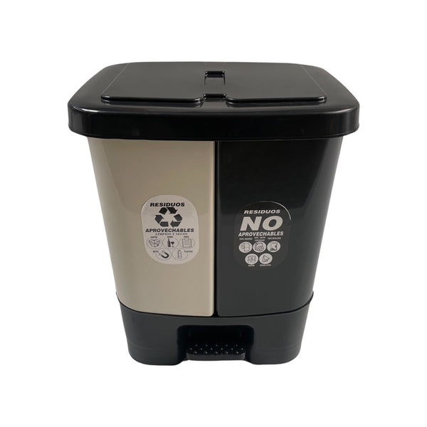 Caneca de basura / Papelera de Pedal Dual Blanco y Negra de 30 Litros