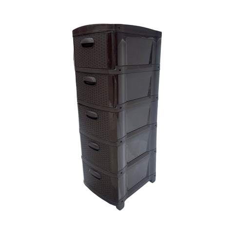 Cajonera Plástica Ratán Café Oscuro 5 Gavetas