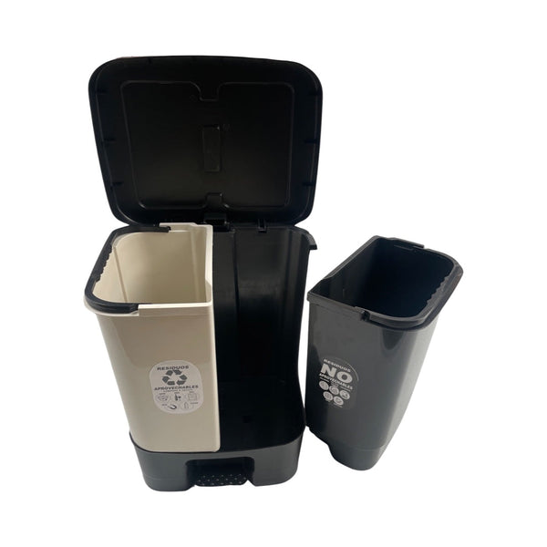 Caneca de basura / Papelera de Pedal Dual Blanco y Negra de 40 Litros