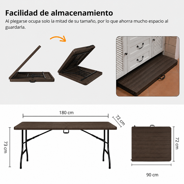 Mesa Plegable Tipo Madera 180 CM Panamá Color Café