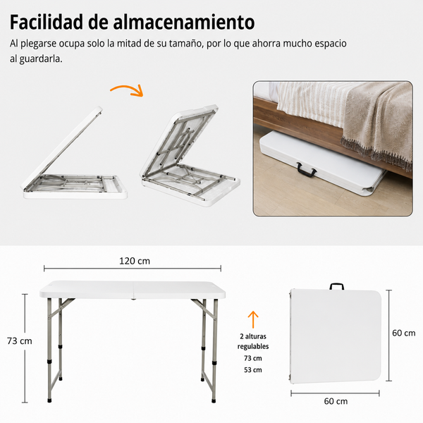Mesa Plegable 120 CM Córdoba Blanca