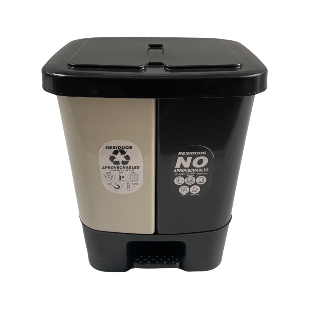 Caneca de basura / Papelera de Pedal Dual Blanco y Negra de 40 Litros