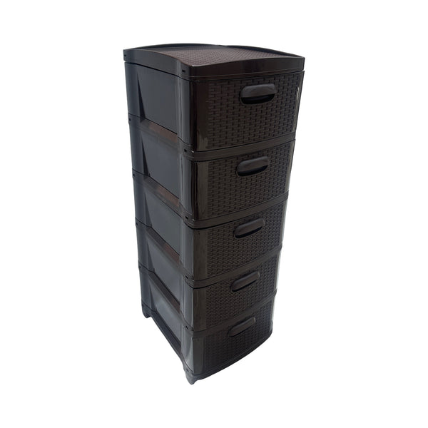 Cajonera Plástica Ratán Café Oscuro 5 Gavetas