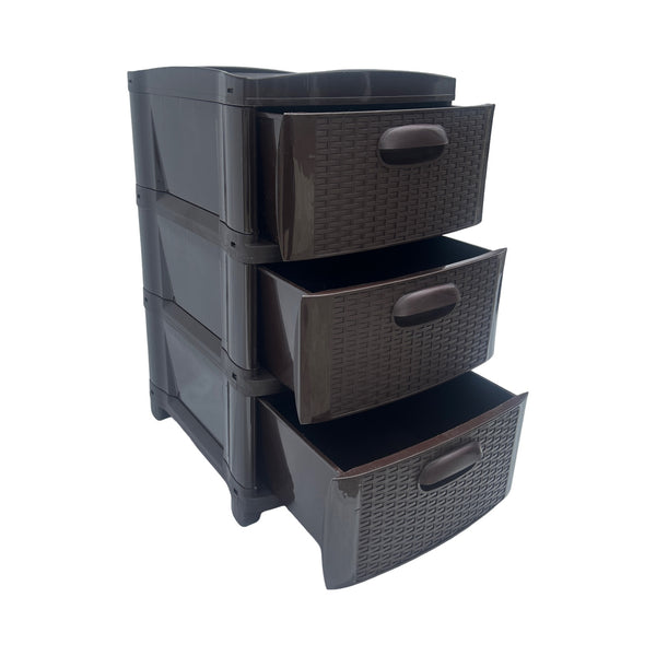 Cajonera Plástica Ratán Café Oscuro 3 Gavetas