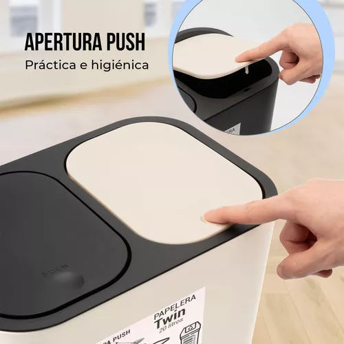 Caneca de basura / Papelera Negra de 20 litros Push con Doble Compartimiento