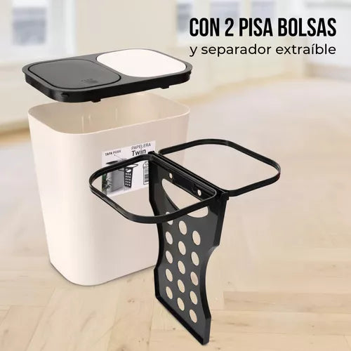 Caneca de basura / Papelera Negra de 20 litros Push con Doble Compartimiento