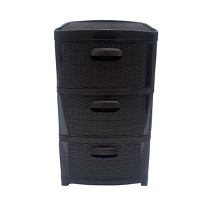 Cajonera Plástica Ratán Café Oscuro 3 Gavetas