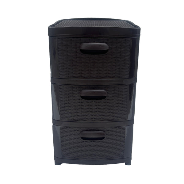 Cajonera Plástica Ratán Café Oscuro 3 Gavetas