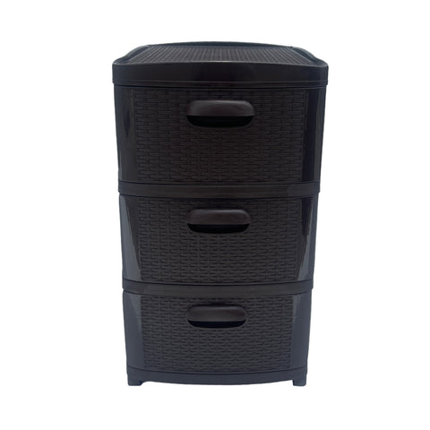 Cajonera Plástica Ratán Café Oscuro 3 Gavetas