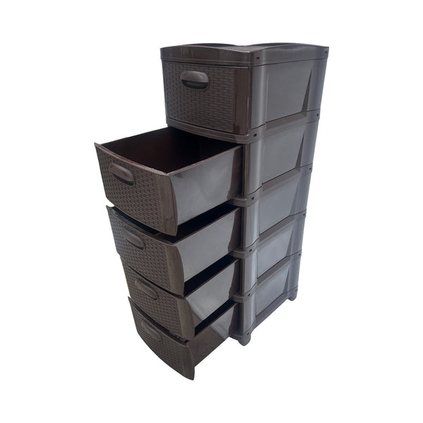 Cajonera Plástica Ratán Café Oscuro 5 Gavetas