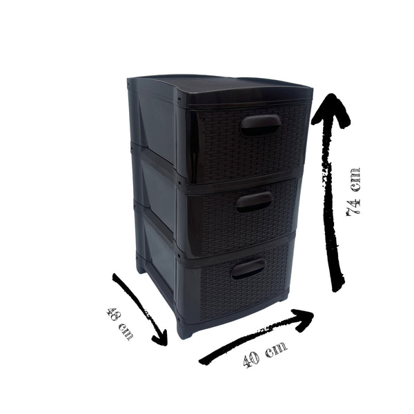 Cajonera Plástica Ratán Café Oscuro 3 Gavetas