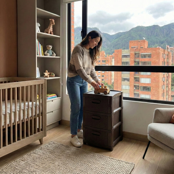 Cajonera Plástica Ratán Café Oscuro 3 Gavetas