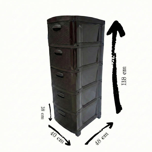 Cajonera Plástica Ratán Café Oscuro 5 Gavetas