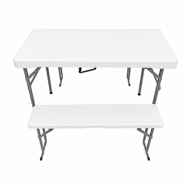 Juego de Mesa y Dos Bancos Plegables Camping Bali Blanco