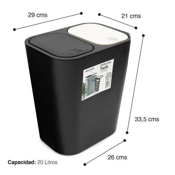 Caneca de basura / Papelera Blanca de 20 litros Push con Doble Compartimiento