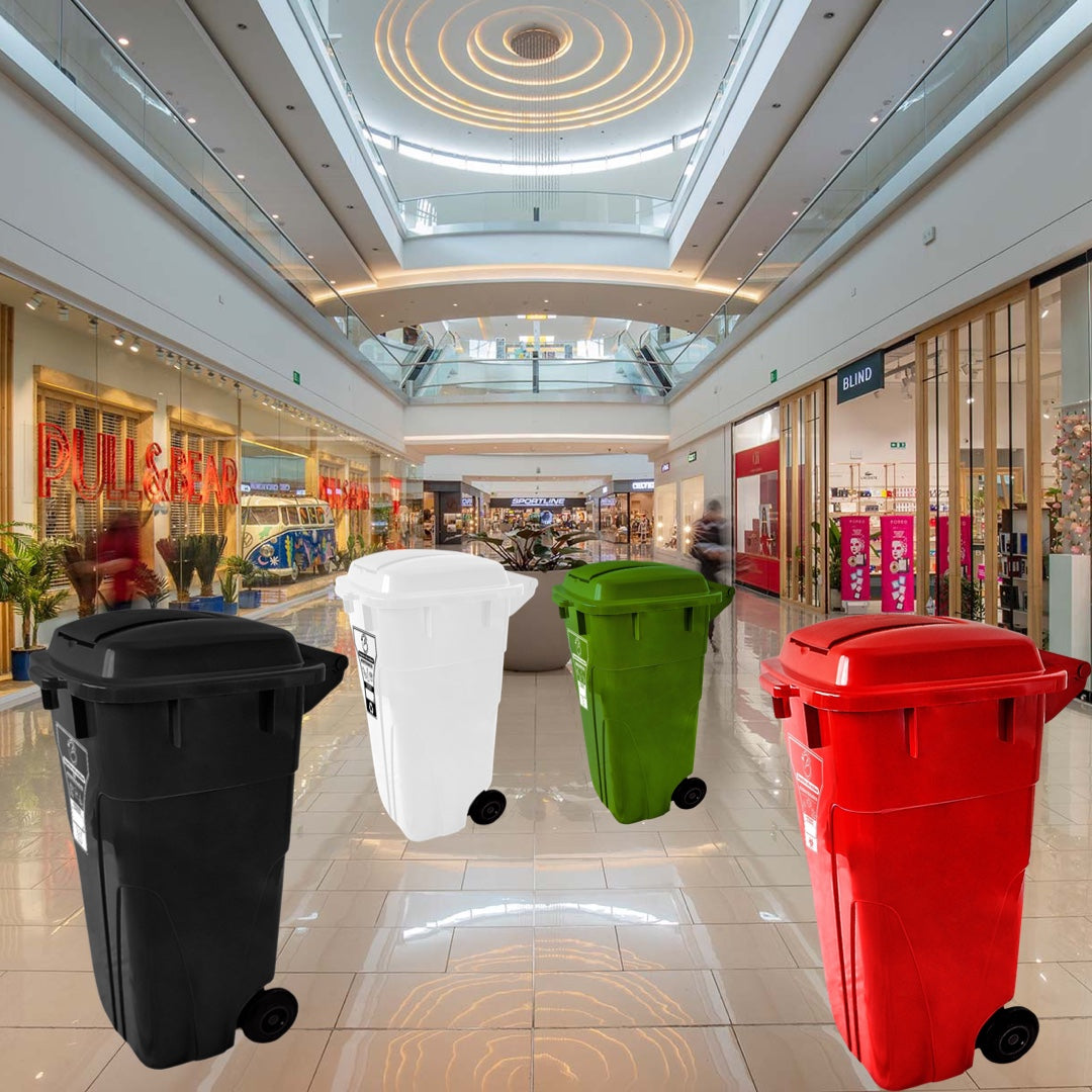 Caneca de Basura Institucional Verde de 120 litros con tapa y ruedas ...