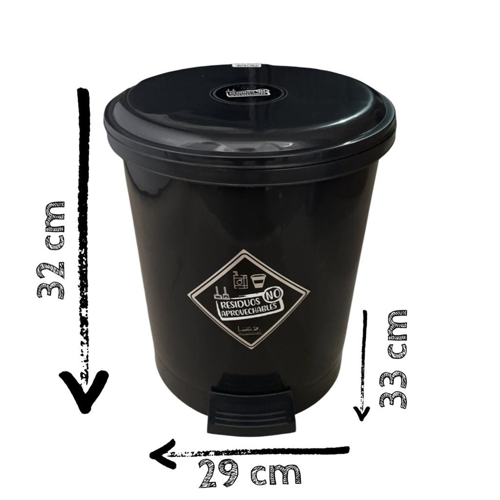 Caneca de basura / Papelera negra de 13 litros con pedal