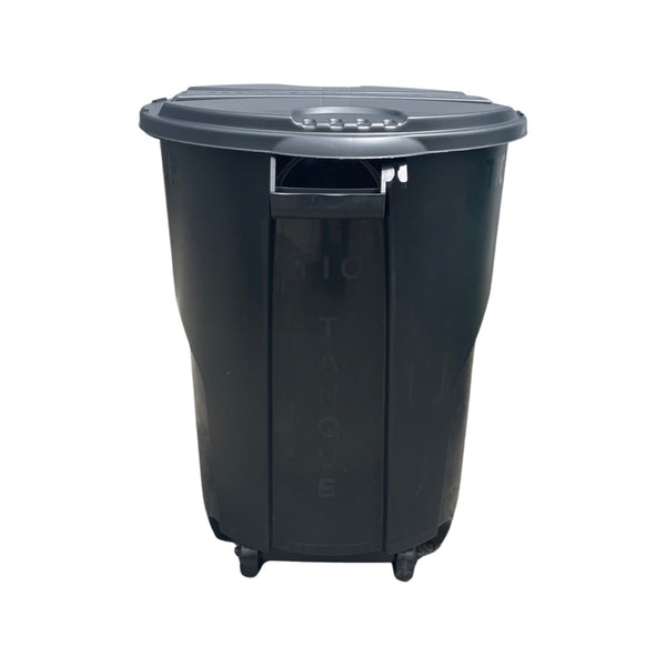Caneca de basura negra / Tanque de agua negro de 120 litros con tapa y ruedas