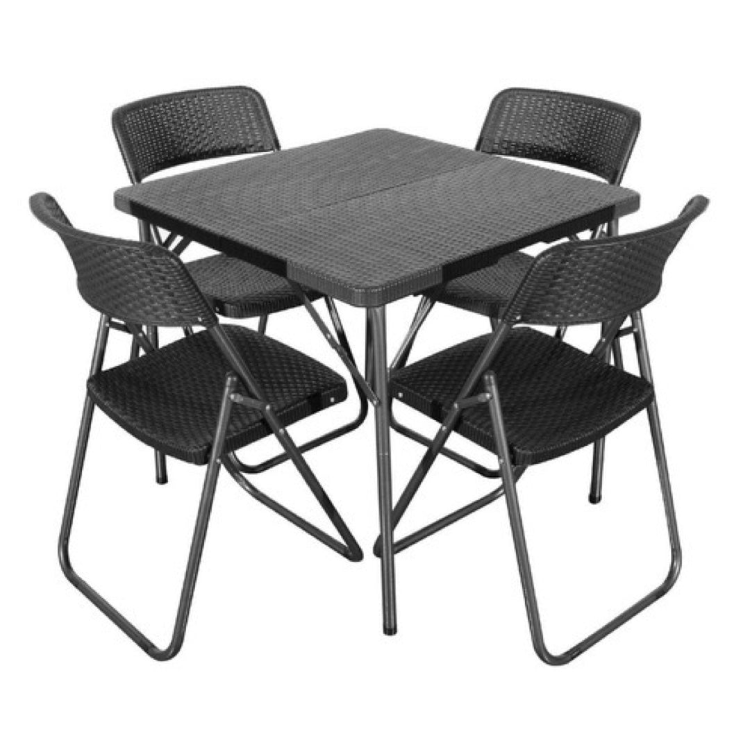 Comedor Plegable de 4 Puestos Tipo Ratán Negro