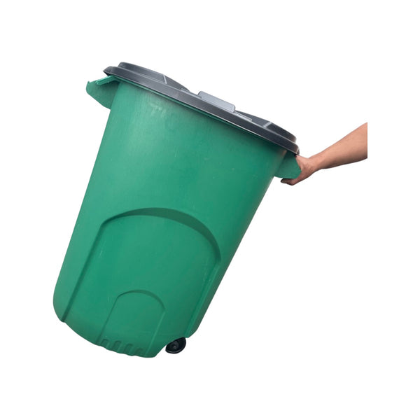 Caneca de basura verde / Tanque de agua verde de 120 litros con tapa y ruedas
