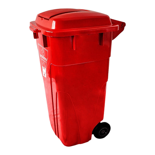 Caneca de Basura Institucional Roja de 120 litros con tapa y ruedas