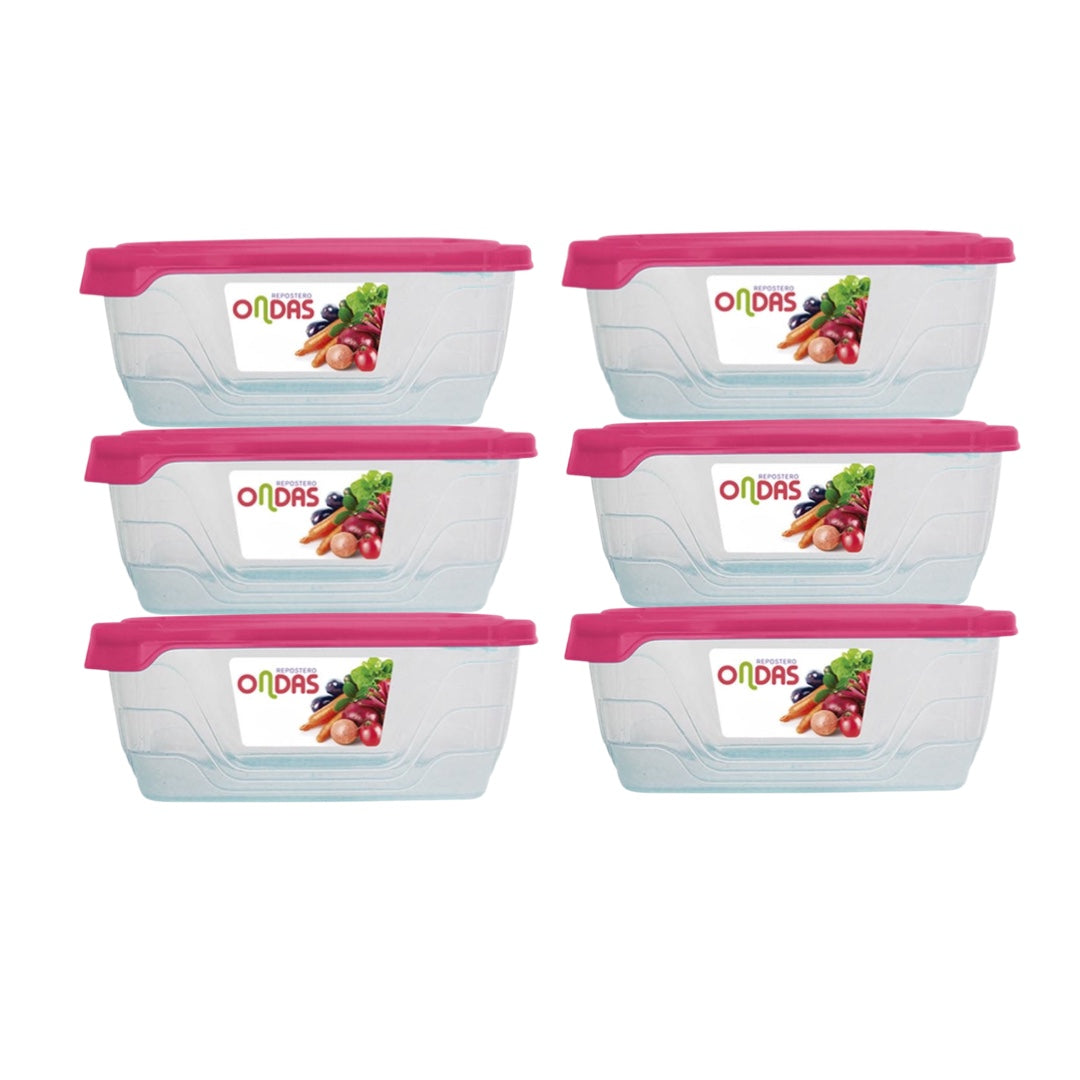Recipientes Plásticos Repostero Ondas de 0.6 litros Set de 6 unidades
