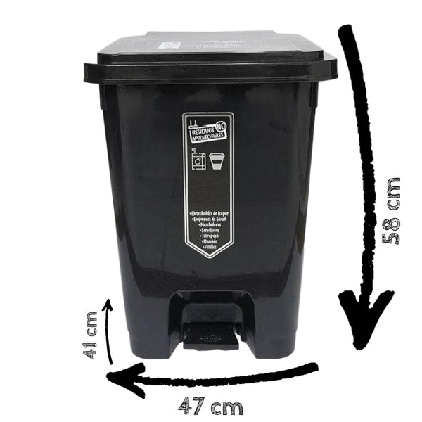 Caneca de basura / Papelera negra de 53 litros con pedal