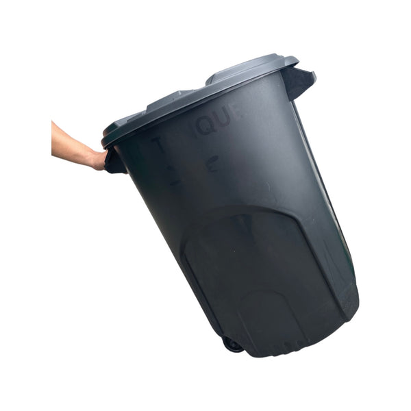 Caneca de basura negra / Tanque de agua negro de 120 litros con tapa y ruedas