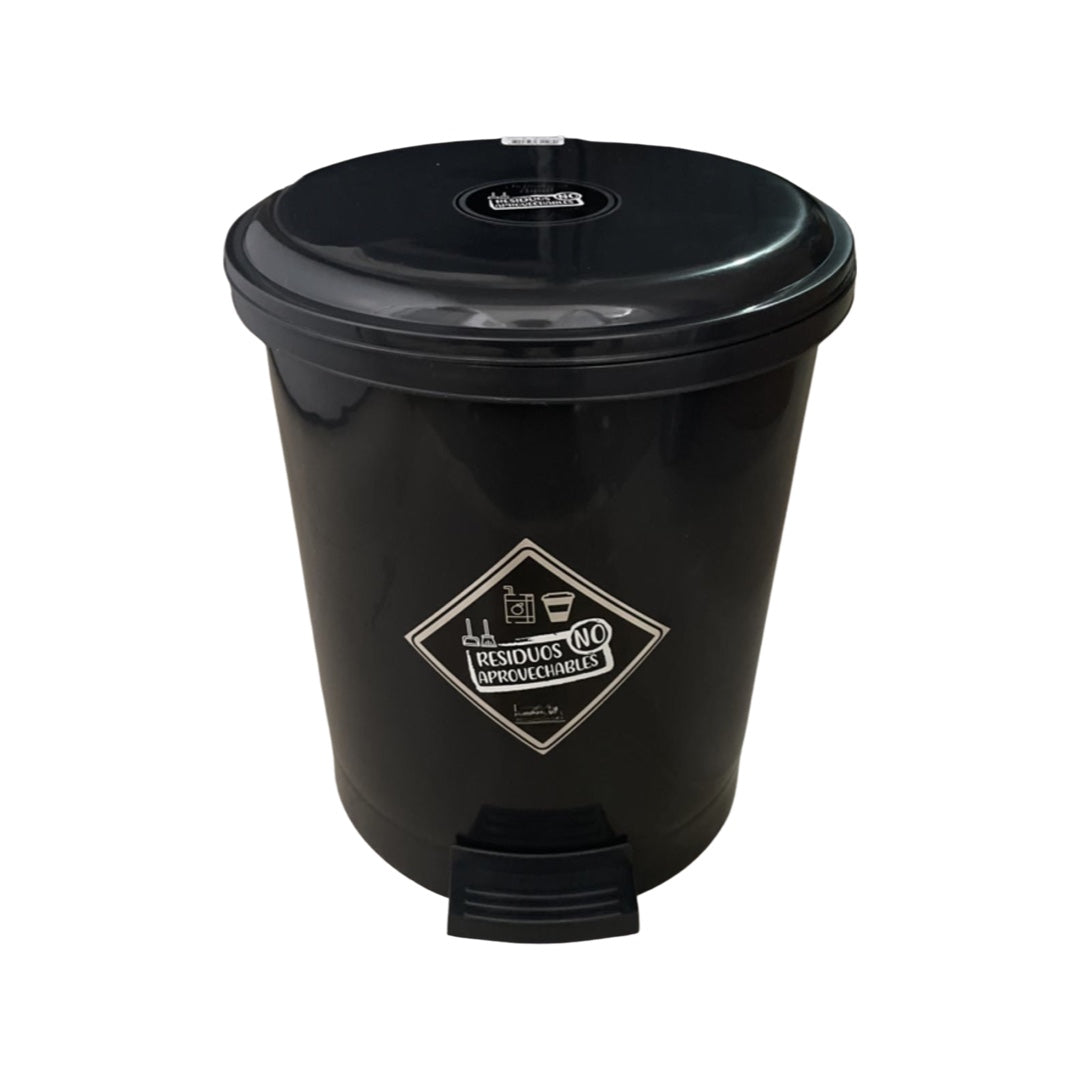 Caneca de basura / Papelera negra de 13 litros con pedal - Plastihogar