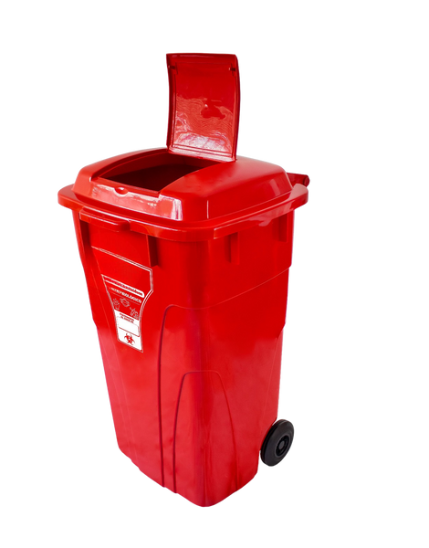 Caneca de Basura Institucional Roja de 120 litros con tapa y ruedas