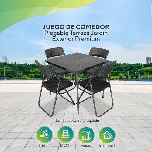 Comedor Plegable de 4 Puestos Tipo Ratán Negro