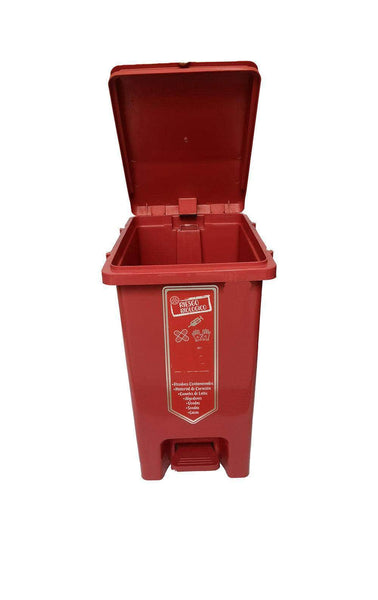 Caneca de basura / Papelera roja de 20 litros con pedal - [Plastihogar]
