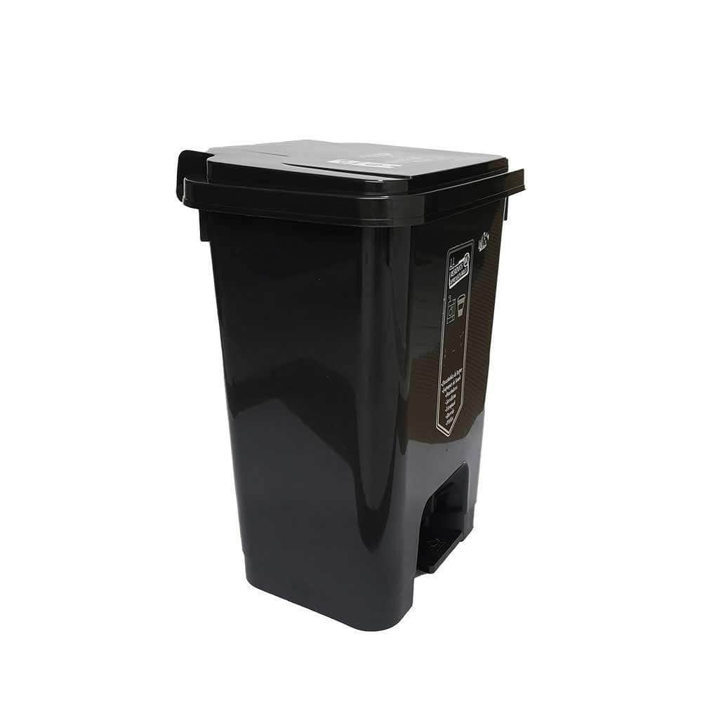 Caneca de reciclaje plástica negra papelera con pedal 8 Lts