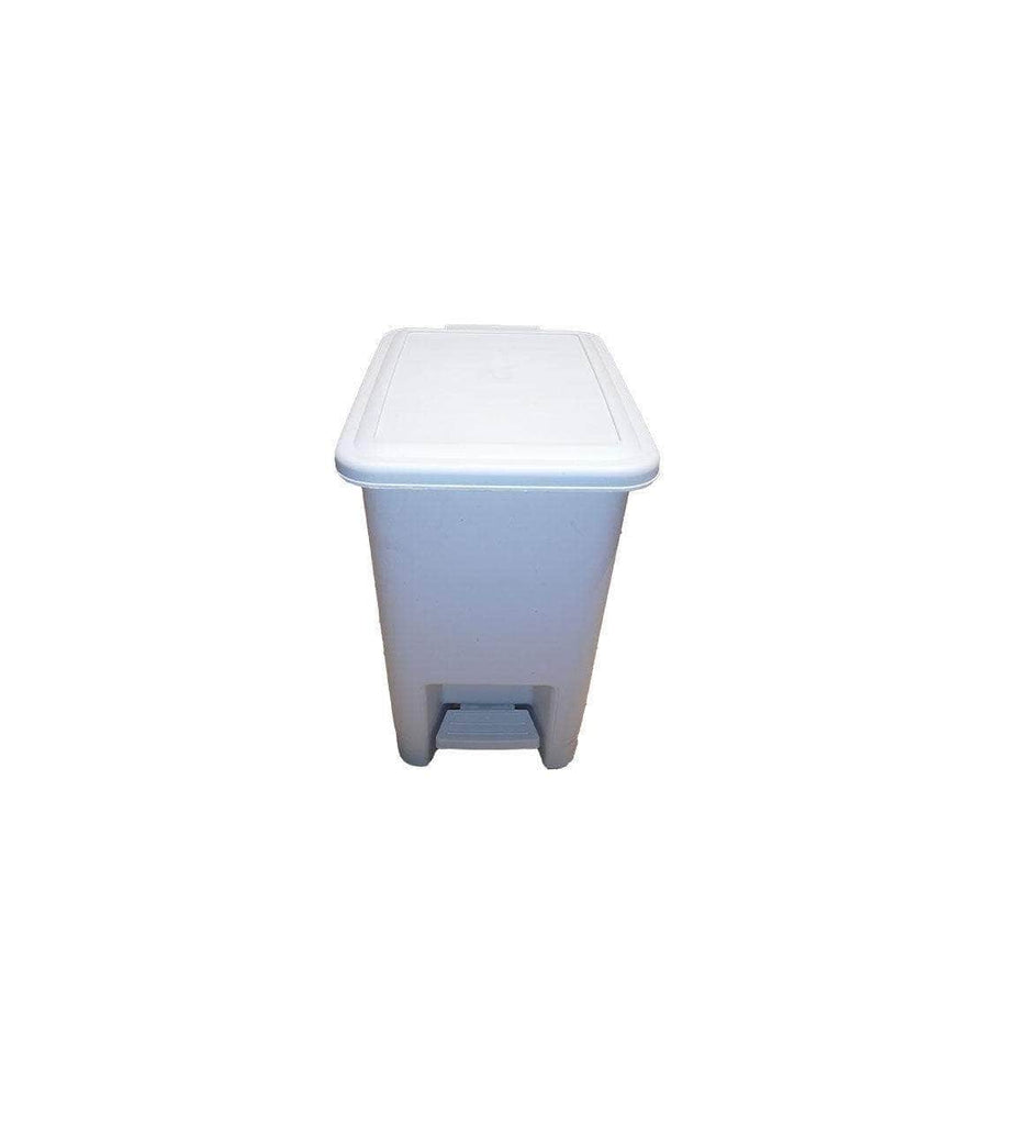 Papelera de baño de color blanco, de plástico, de 34 x 24 x 20 cm y con  capacidad de 10 litros. Cubo para basura con tapa, espec