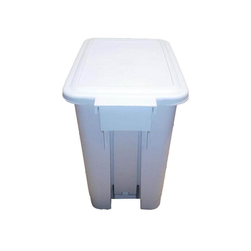 Papelera de baño de color blanco, de plástico, de 34 x 24 x 20 cm y con  capacidad de 10 litros. Cubo para basura con tapa, espec