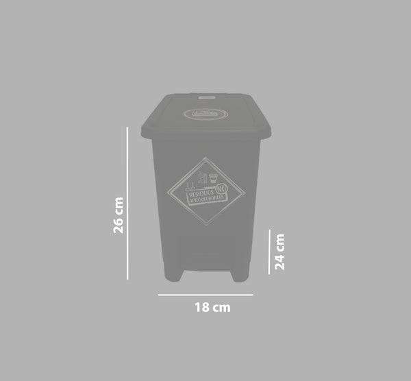 Caneca de basura / Papelera negra de 8 litros con pedal